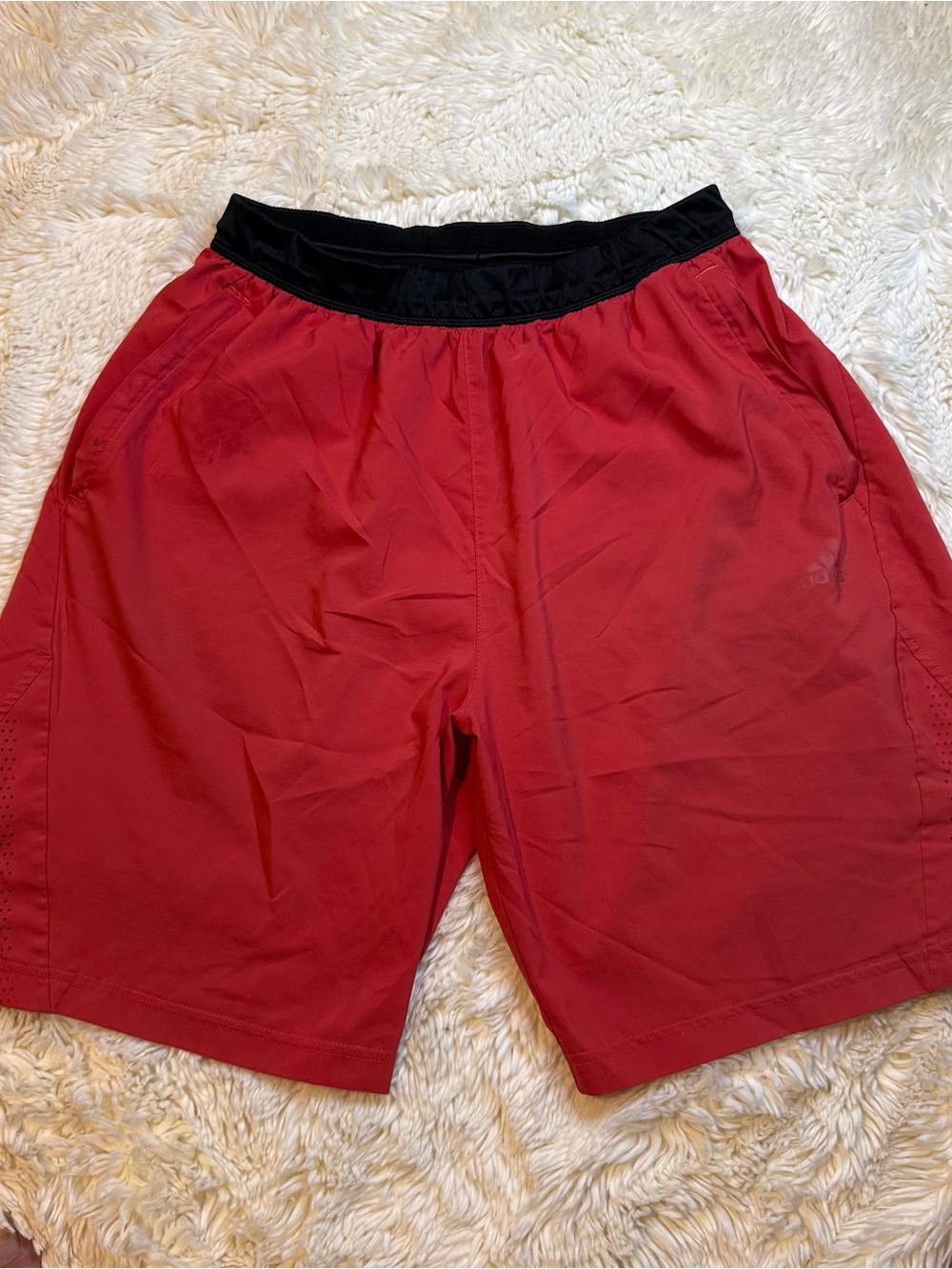 adidas Men's size large Red/black Athletic Shorts no liner approx 9” inseam